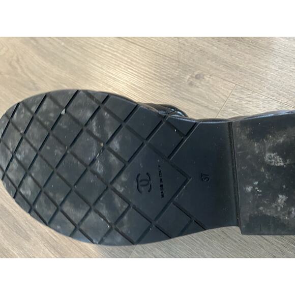 Chanel Leather Slides Interlocking CC Logo Women's Size 37 Black - Picture 9 of 10